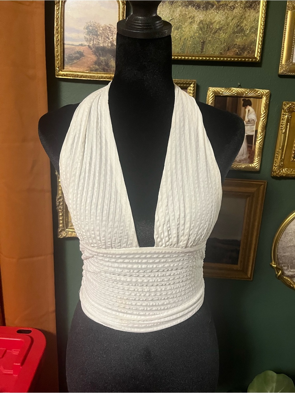 White Boutique Ribbed Halter Wrap Crop Top - Women